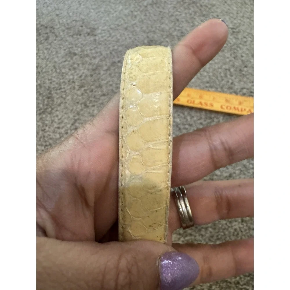 Dame Genuine Snakeskin Women's Yellow Belt Deco Gold Silver Hook Buckle‎